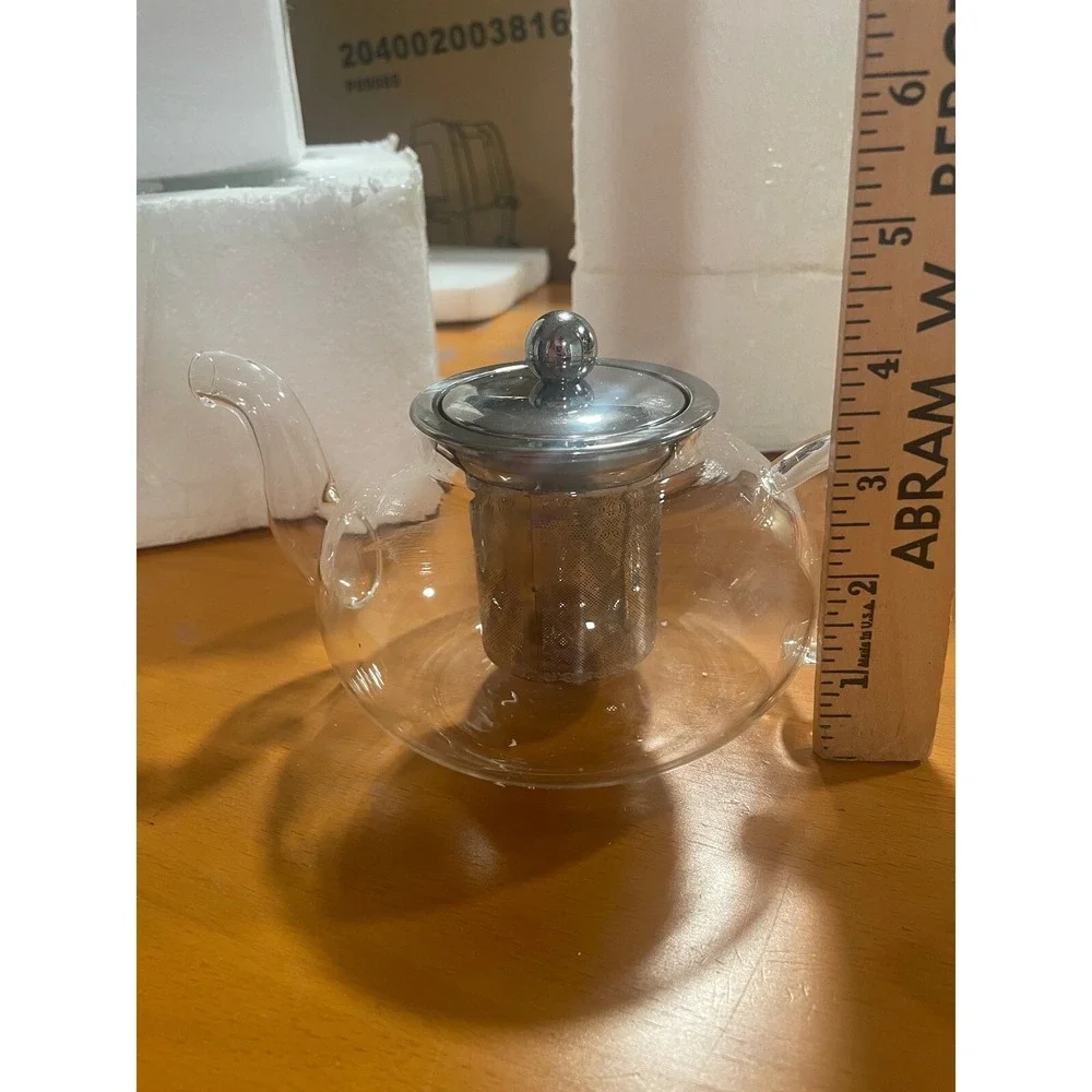 NEW Borosilicate Personal Glass Teapot Stainless Steel Infuser with‎ Lid Small